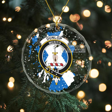 Dunlop Clan Crest Christmas Glass Ornament with Scotland Map