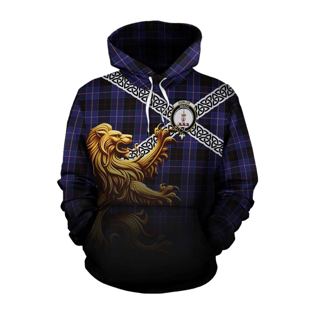 Dunlop Crest Tartan Cotton Hoodie with Golden Lion Emblem Celtic Style Pullover Hoodie XS - Tartan Vibes Clothing