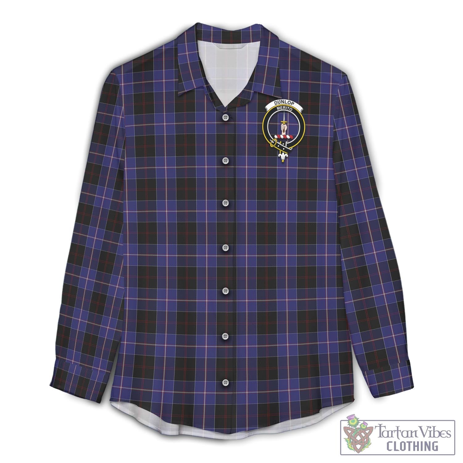 Tartan Vibes Clothing Dunlop Tartan Womens Casual Shirt with Family Crest