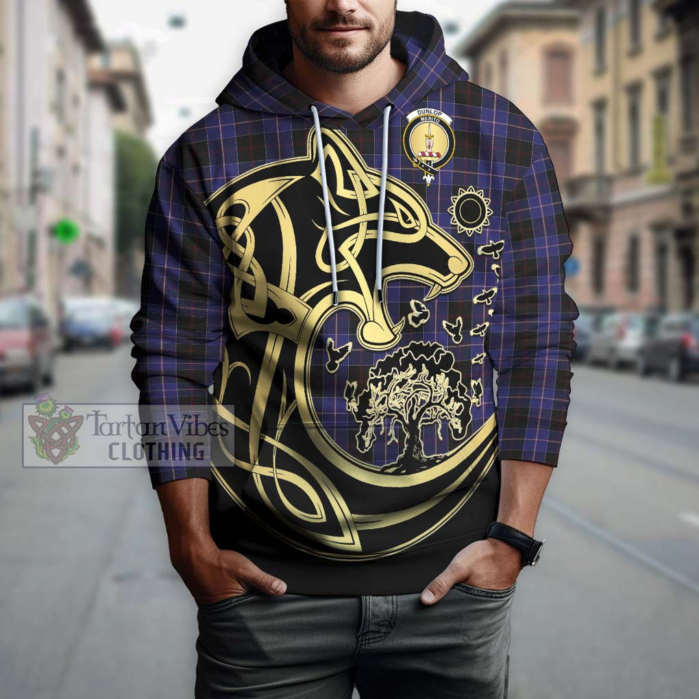 Dunlop Tartan Hoodie with Family Crest Celtic Wolf Style Zip Hoodie - Tartan Vibes Clothing