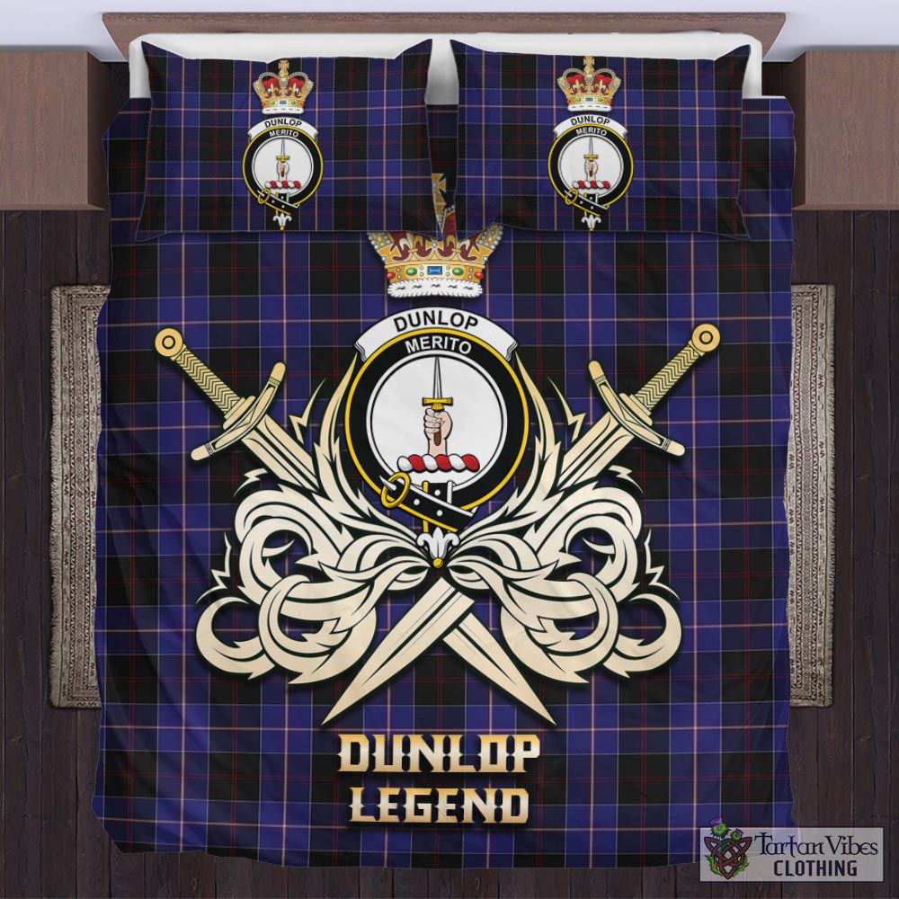 Tartan Vibes Clothing Dunlop Tartan Bedding Set with Clan Crest and the Golden Sword of Courageous Legacy