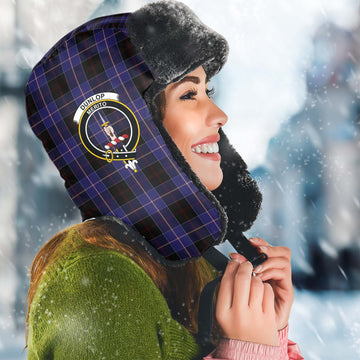 Dunlop Tartan Winter Trapper Hat with Family Crest