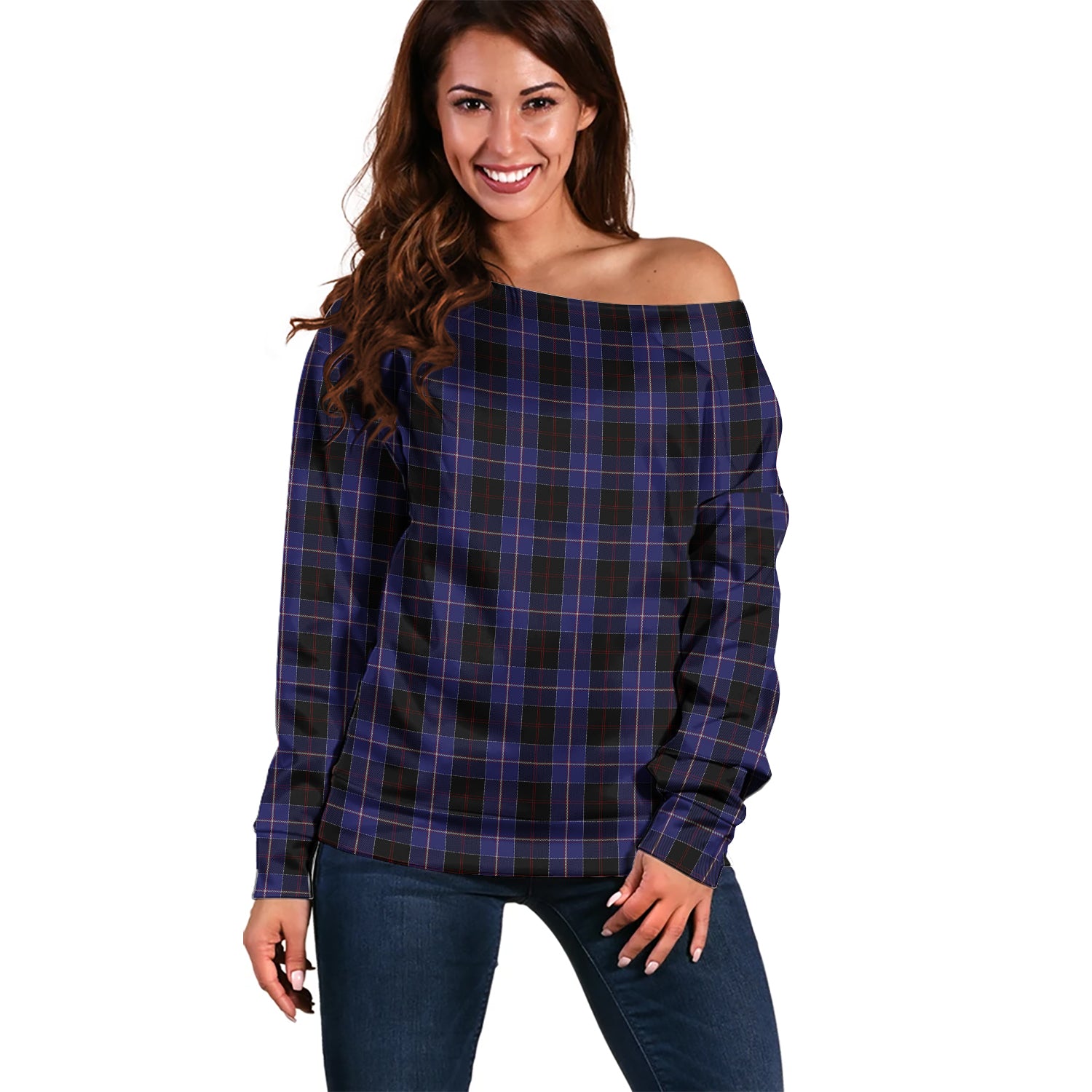 Dunlop Tartan Off Shoulder Women Sweater Women - Tartanvibesclothing