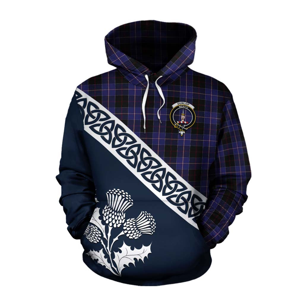 Tartan Vibes Clothing Dunlop Tartan Cotton Hoodie Featuring Thistle and Scotland Map