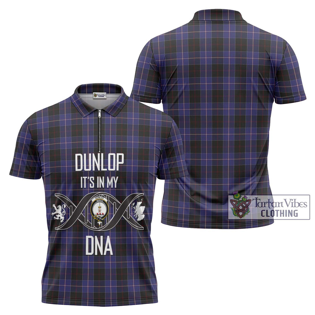 Dunlop Tartan Zipper Polo Shirt with Family Crest DNA In Me Style Unisex - Tartanvibesclothing Shop