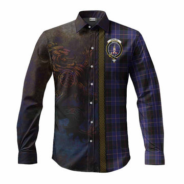 Dunlop Tartan Family Crest Long Sleeve Button Shirt Alba Gu Brath Be Brave Lion Ancient Style Men's Shirt S - Tartan Vibes Clothing