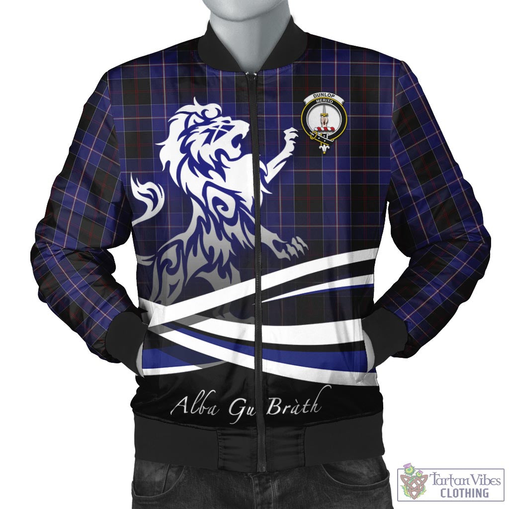 Tartan Vibes Clothing Dunlop Tartan Bomber Jacket with Alba Gu Brath Regal Lion Emblem