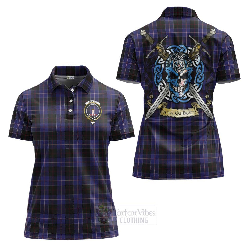 Tartan Vibes Clothing Dunlop Tartan Women's Polo Shirt with Family Crest Celtic Skull Style