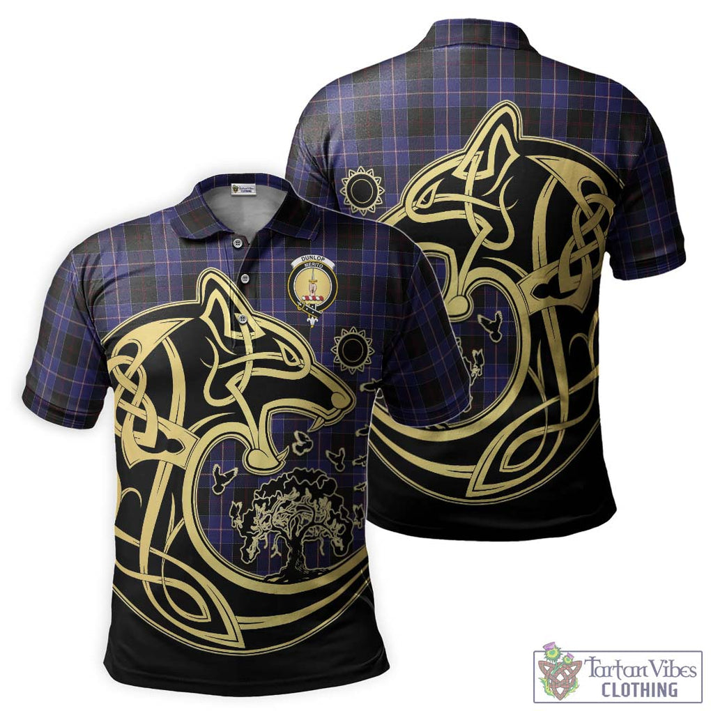 Dunlop Tartan Polo Shirt with Family Crest Celtic Wolf Style Kid - Tartanvibesclothing Shop