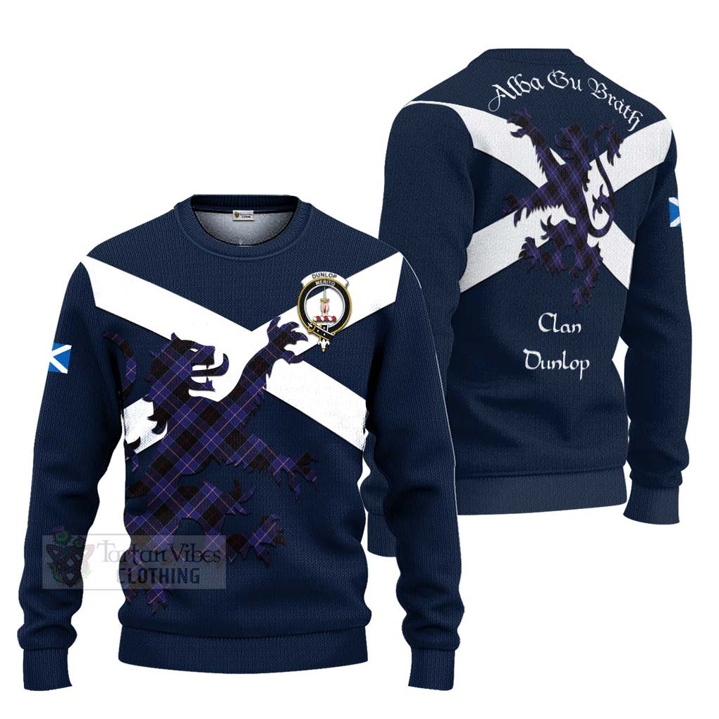 Tartan Vibes Clothing Dunlop Tartan Lion Rampant Knitted Sweater – Proudly Display Your Heritage with Alba Gu Brath and Clan Name