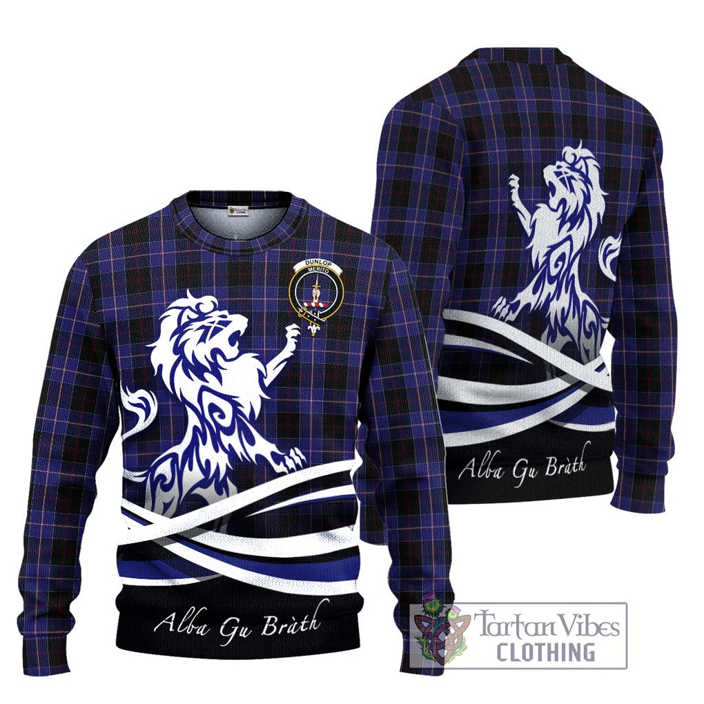 Dunlop Tartan Knitted Sweater with Alba Gu Brath Regal Lion Emblem Unisex - Tartanvibesclothing Shop