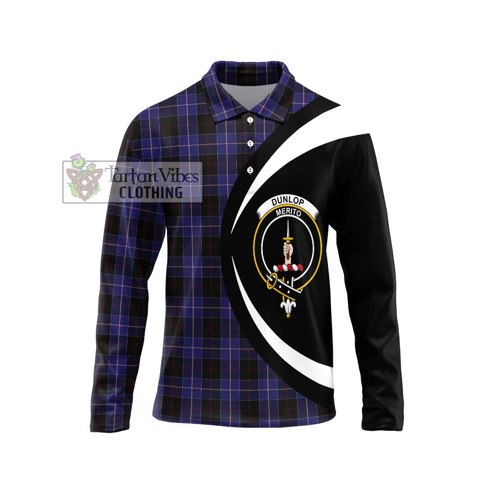 Dunlop Tartan Long Sleeve Polo Shirt with Family Crest Circle Style Unisex - Tartan Vibes Clothing