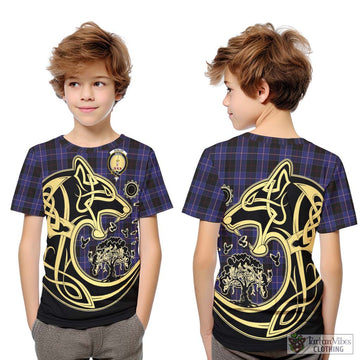 Dunlop Tartan Kid T-Shirt with Family Crest Celtic Wolf Style