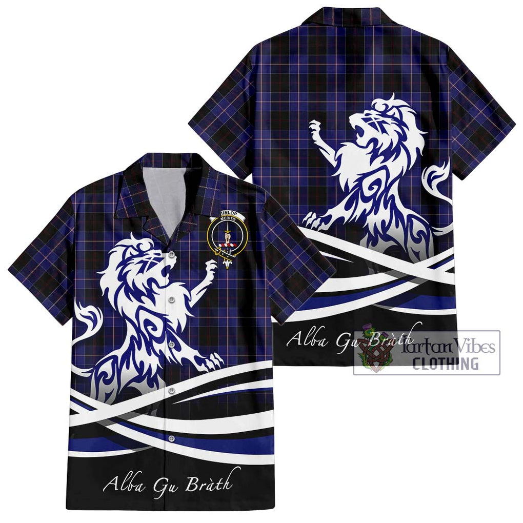 Dunlop Tartan Short Sleeve Button Shirt with Alba Gu Brath Regal Lion Emblem Kid - Tartanvibesclothing Shop