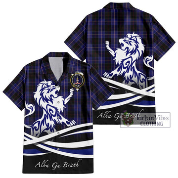 Dunlop Tartan Short Sleeve Button Shirt with Alba Gu Brath Regal Lion Emblem