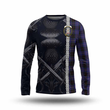 Dunlop Tartan Long Sleeve T-Shirt with Family Crest Cross Sword Thistle Celtic Vibes