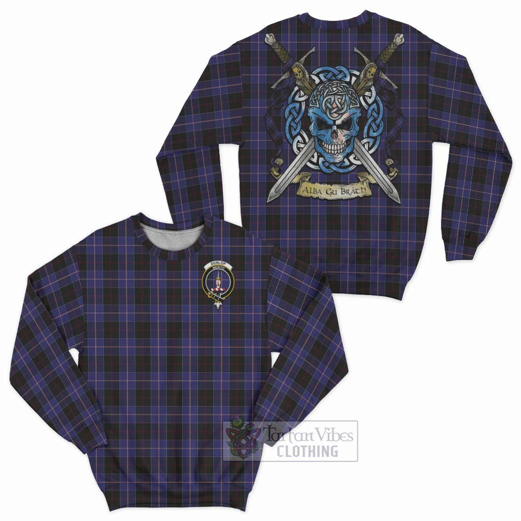 Tartan Vibes Clothing Dunlop Tartan Sweatshirt with Family Crest Celtic Skull Style