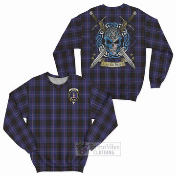 Dunlop Tartan Sweatshirt with Family Crest Celtic Skull Style