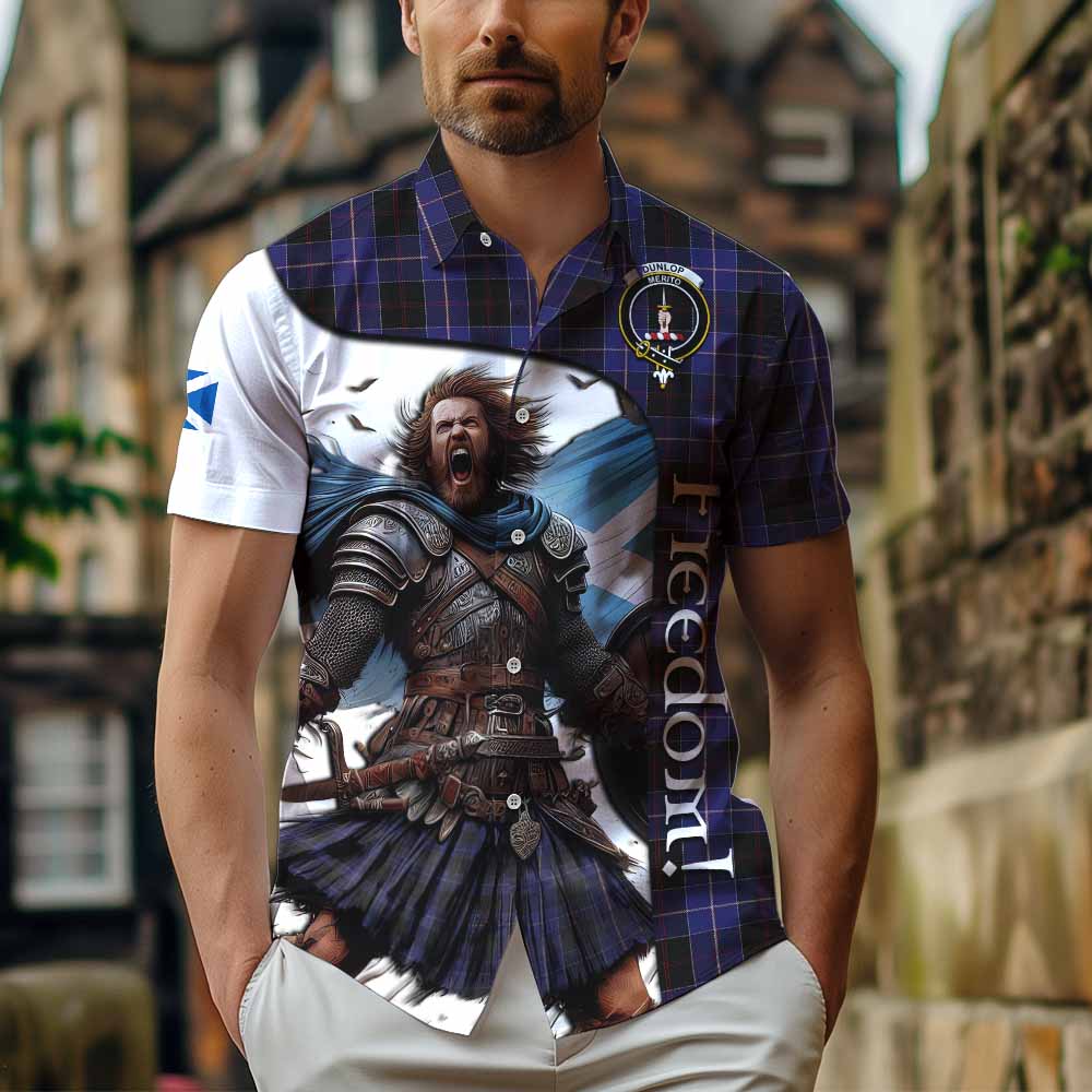 Tartan Vibes Clothing Dunlop Crest Tartan Short Sleeve Button Shirt Inspired by the Freedom of Scottish Warrior