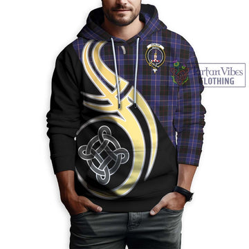 Dunlop Tartan Hoodie with Family Crest and Celtic Symbol Style