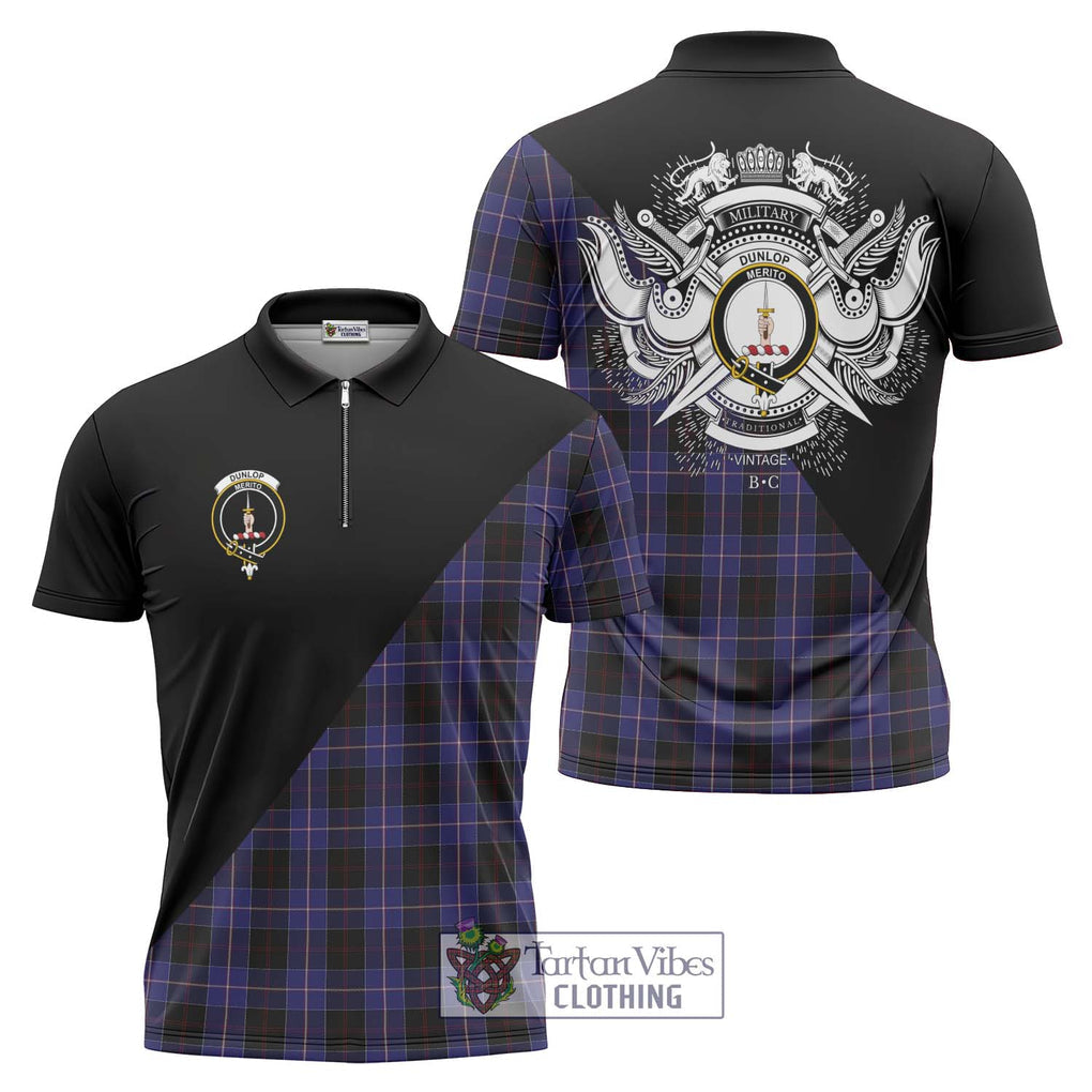 Dunlop Tartan Zipper Polo Shirt with Family Crest and Military Logo Style Unisex - Tartanvibesclothing Shop