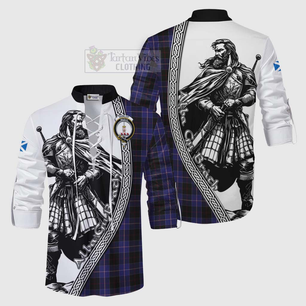 Tartan Vibes Clothing Dunlop Tartan Clan Crest Ghillie Kilt Shirt with Highlander Warrior Celtic Style