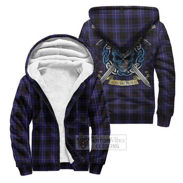 Dunlop Tartan Sherpa Hoodie with Family Crest Celtic Skull Style