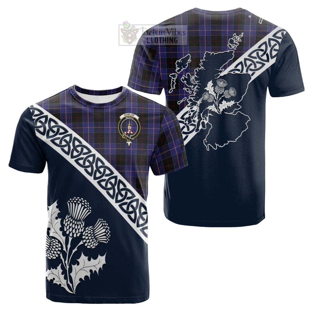 Tartan Vibes Clothing Dunlop Tartan Cotton T-shirt Featuring Thistle and Scotland Map