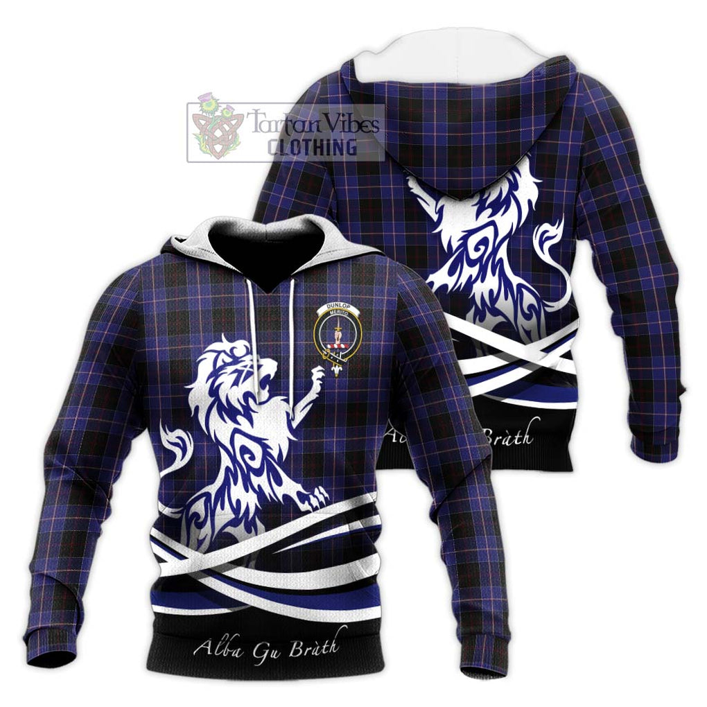 Dunlop Tartan Knitted Hoodie with Alba Gu Brath Regal Lion Emblem Unisex Knitted Pullover Hoodie - Tartanvibesclothing Shop