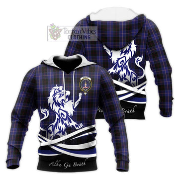 Dunlop Tartan Knitted Hoodie with Alba Gu Brath Regal Lion Emblem