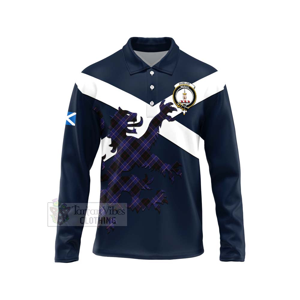 Tartan Vibes Clothing Dunlop Tartan Lion Rampant Long Sleeve Polo Shirt – Proudly Display Your Heritage with Alba Gu Brath and Clan Name