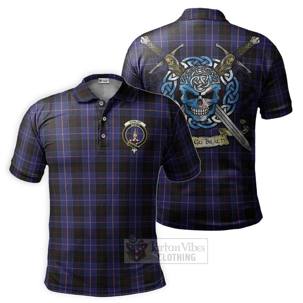 Tartan Vibes Clothing Dunlop Tartan Polo Shirt with Family Crest Celtic Skull Style