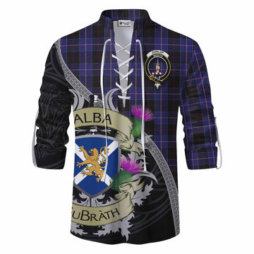Dunlop Tartan Family Crest Ghillie Kilt Shirt Lion Rampant Royal Thistle Shield Celtic Inspired Men - Tartan Vibes Clothing