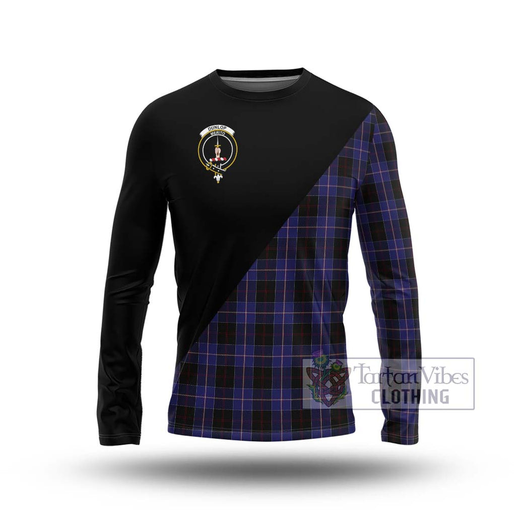 Dunlop Tartan Long Sleeve T-Shirt with Family Crest and Military Logo Style Unisex - Tartanvibesclothing Shop