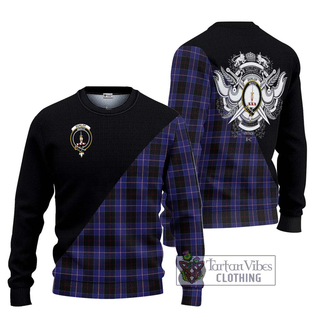 Dunlop Tartan Knitted Sweater with Family Crest and Military Logo Style Unisex - Tartanvibesclothing Shop