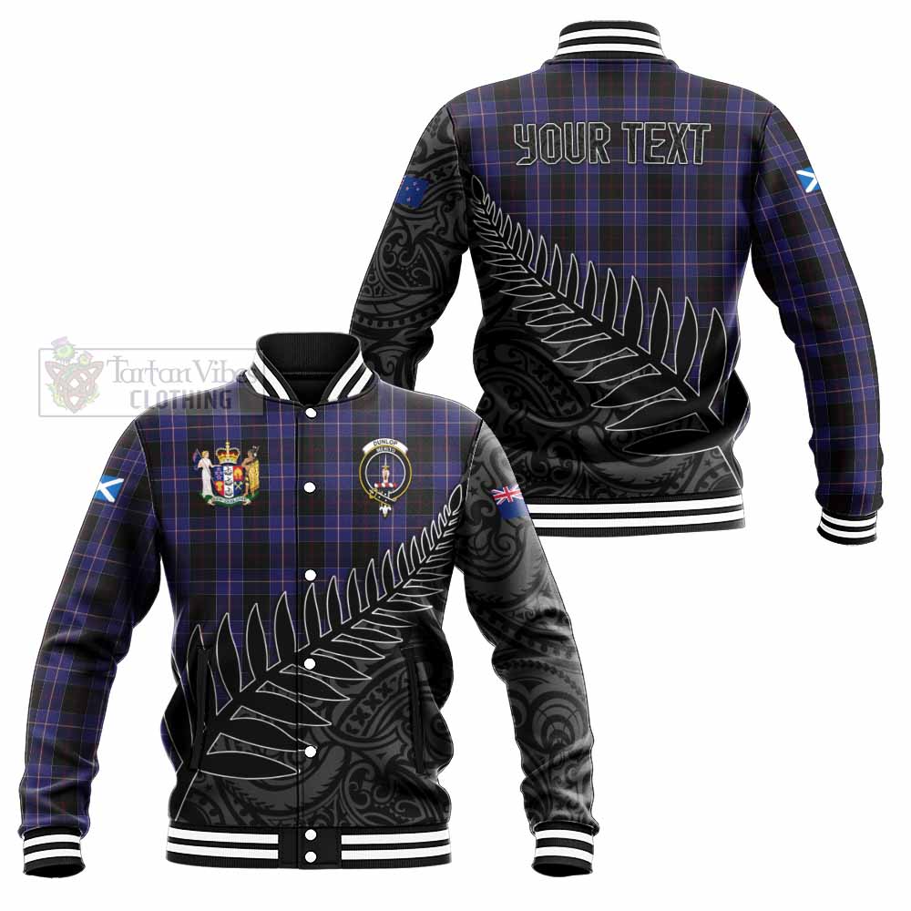 Tartan Vibes Clothing Dunlop Crest Tartan Baseball Jacket with New Zealand Silver Fern Half Style