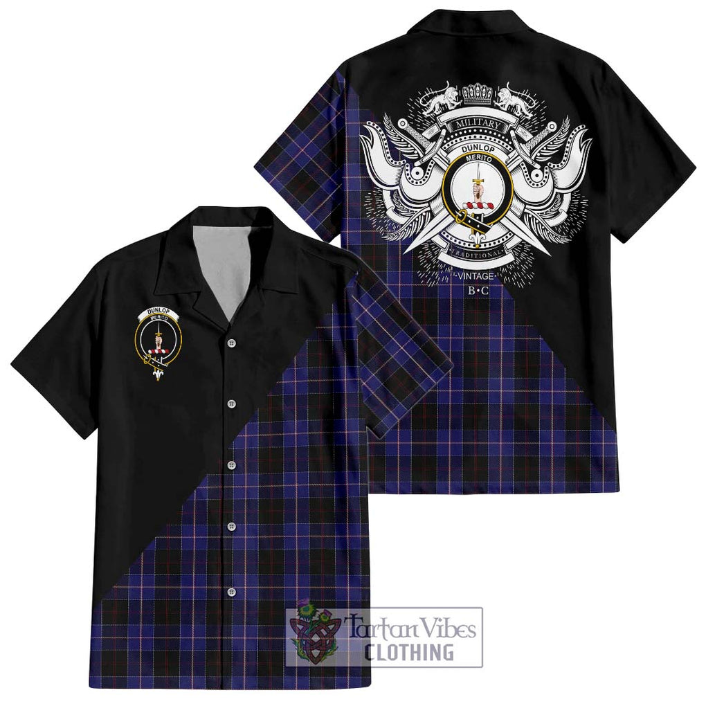 Dunlop Tartan Short Sleeve Button Shirt with Family Crest and Military Logo Style Kid - Tartanvibesclothing Shop