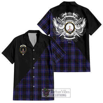 Dunlop Tartan Short Sleeve Button Shirt with Family Crest and Military Logo Style