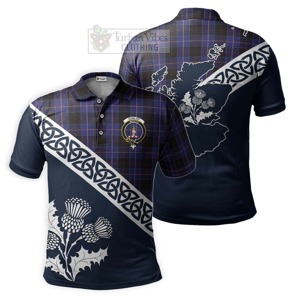 Dunlop Tartan Polo Shirt Featuring Thistle and Scotland Map