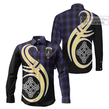 Dunlop Tartan Long Sleeve Button Shirt with Family Crest and Celtic Symbol Style