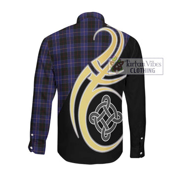 Dunlop Tartan Long Sleeve Button Shirt with Family Crest and Celtic Symbol Style