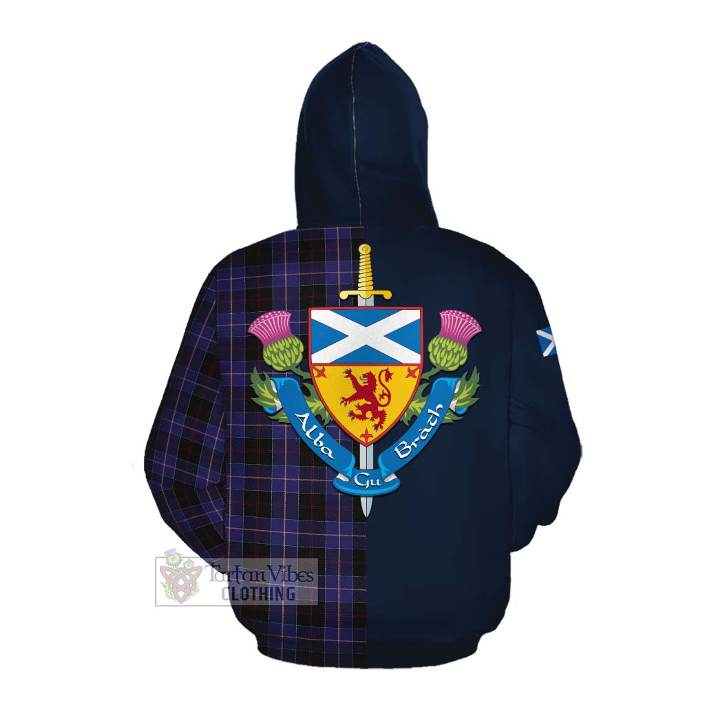 Tartan Vibes Clothing Dunlop Tartan Cotton Hoodie Alba with Scottish Lion Royal Arm Half Style