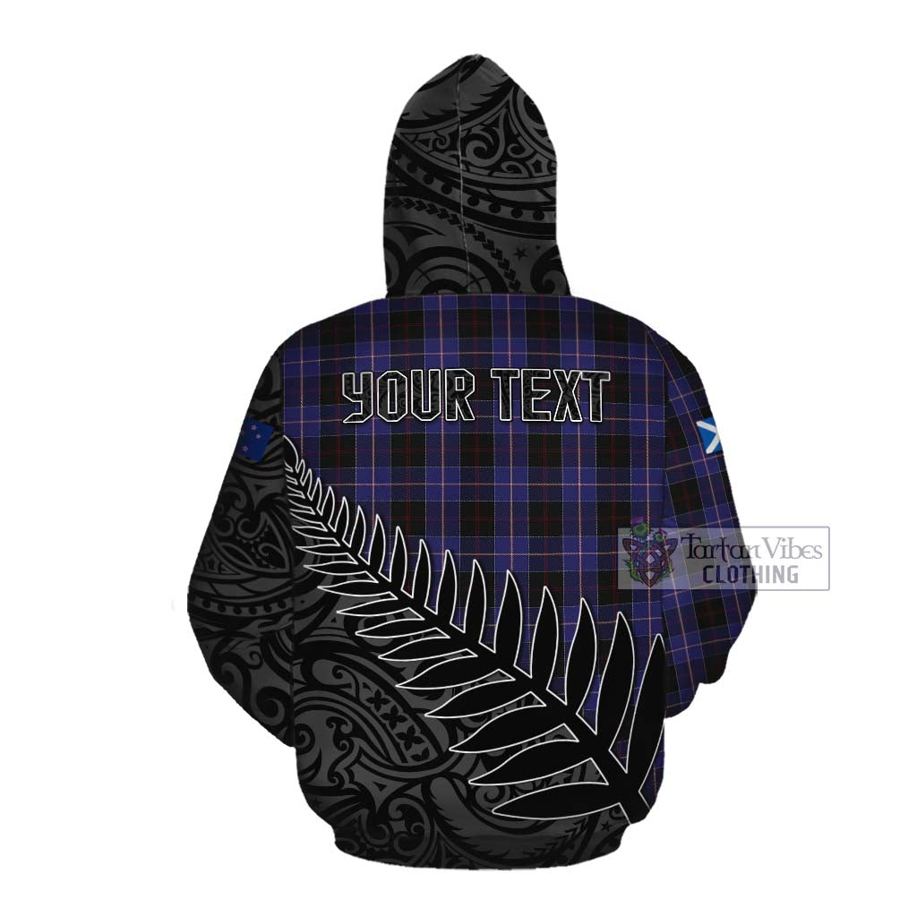 Tartan Vibes Clothing Dunlop Crest Tartan Cotton Hoodie with New Zealand Silver Fern Half Style