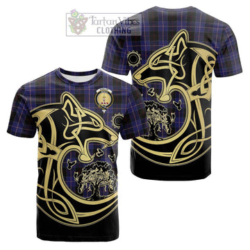 Dunlop Tartan Cotton T-shirt with Family Crest Celtic Wolf Style