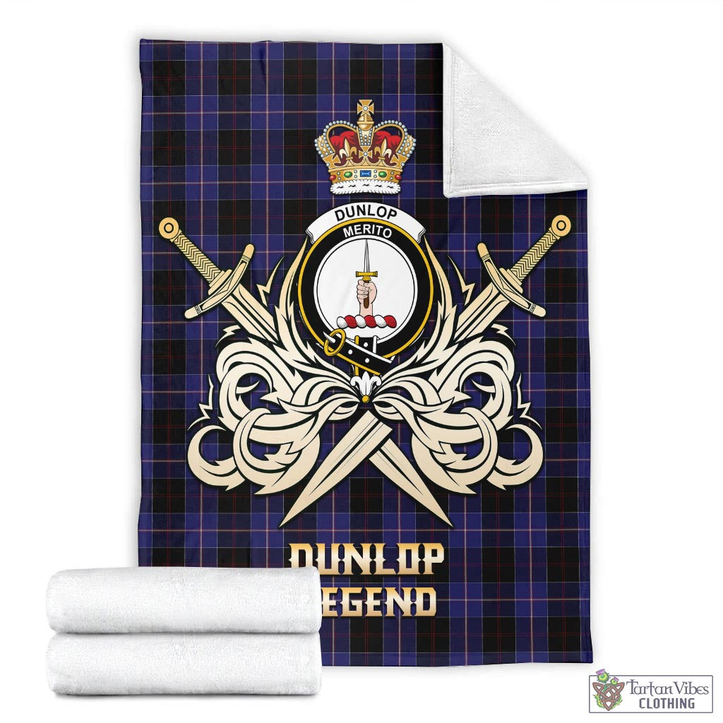 Tartan Vibes Clothing Dunlop Tartan Blanket with Clan Crest and the Golden Sword of Courageous Legacy