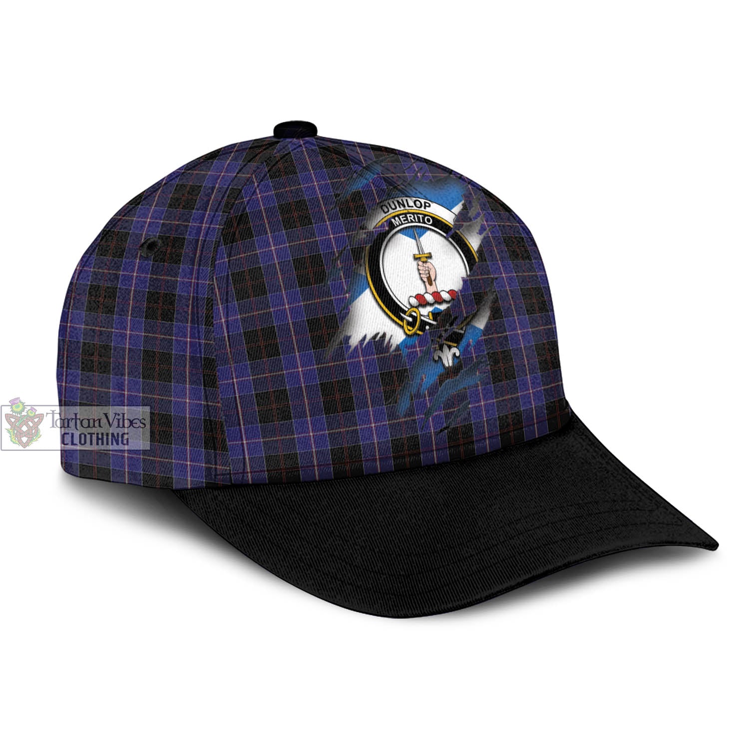 Tartan Vibes Clothing Dunlop Tartan Classic Cap with Family Crest In Me Style