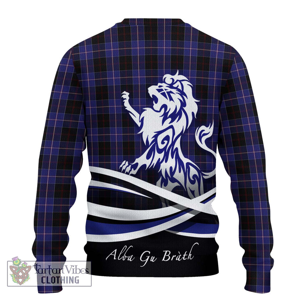 Dunlop Tartan Knitted Sweater with Alba Gu Brath Regal Lion Emblem - Tartanvibesclothing Shop