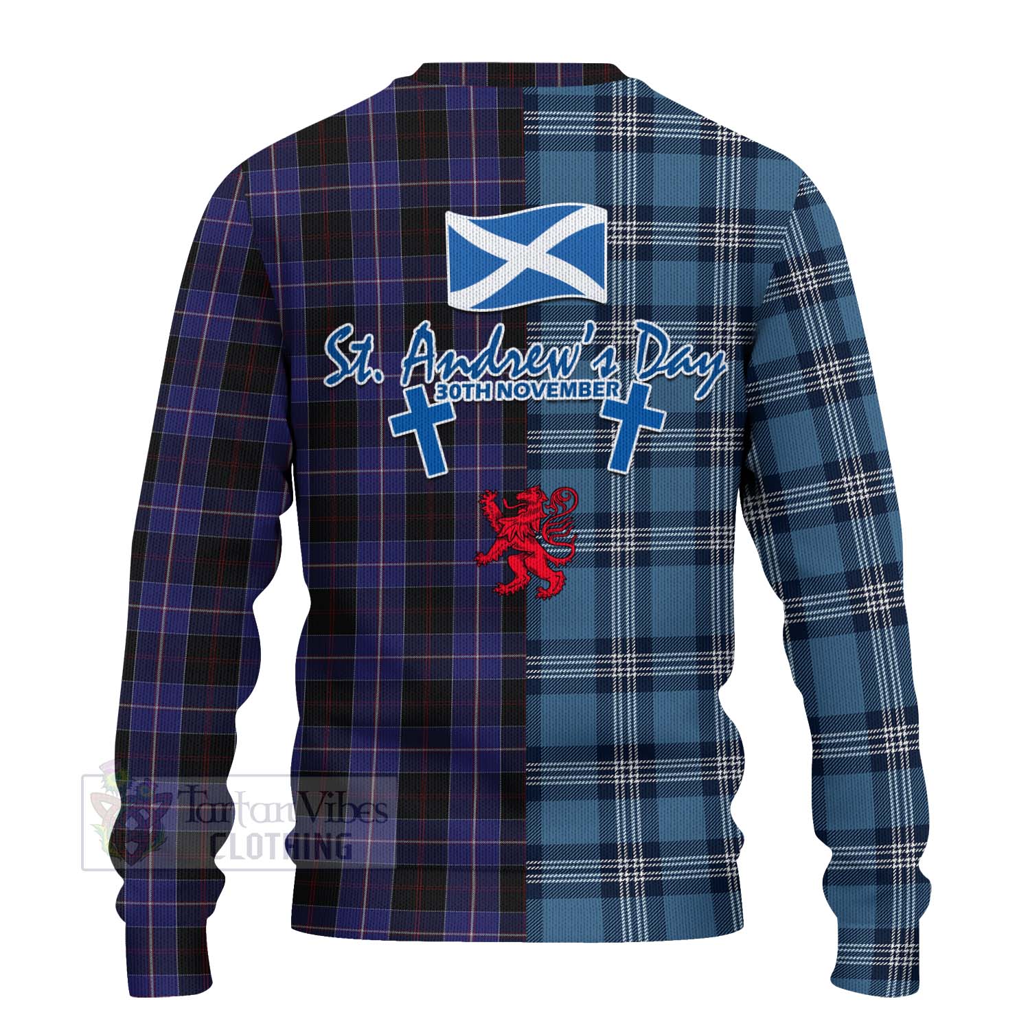 Tartan Vibes Clothing Dunlop Tartan Knitted Sweater Happy St. Andrew's Day Half Tartan Style