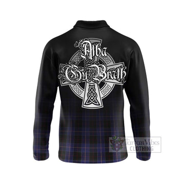 Dunlop Tartan Long Sleeve Polo Shirt Featuring Alba Gu Brath Family Crest Celtic Inspired