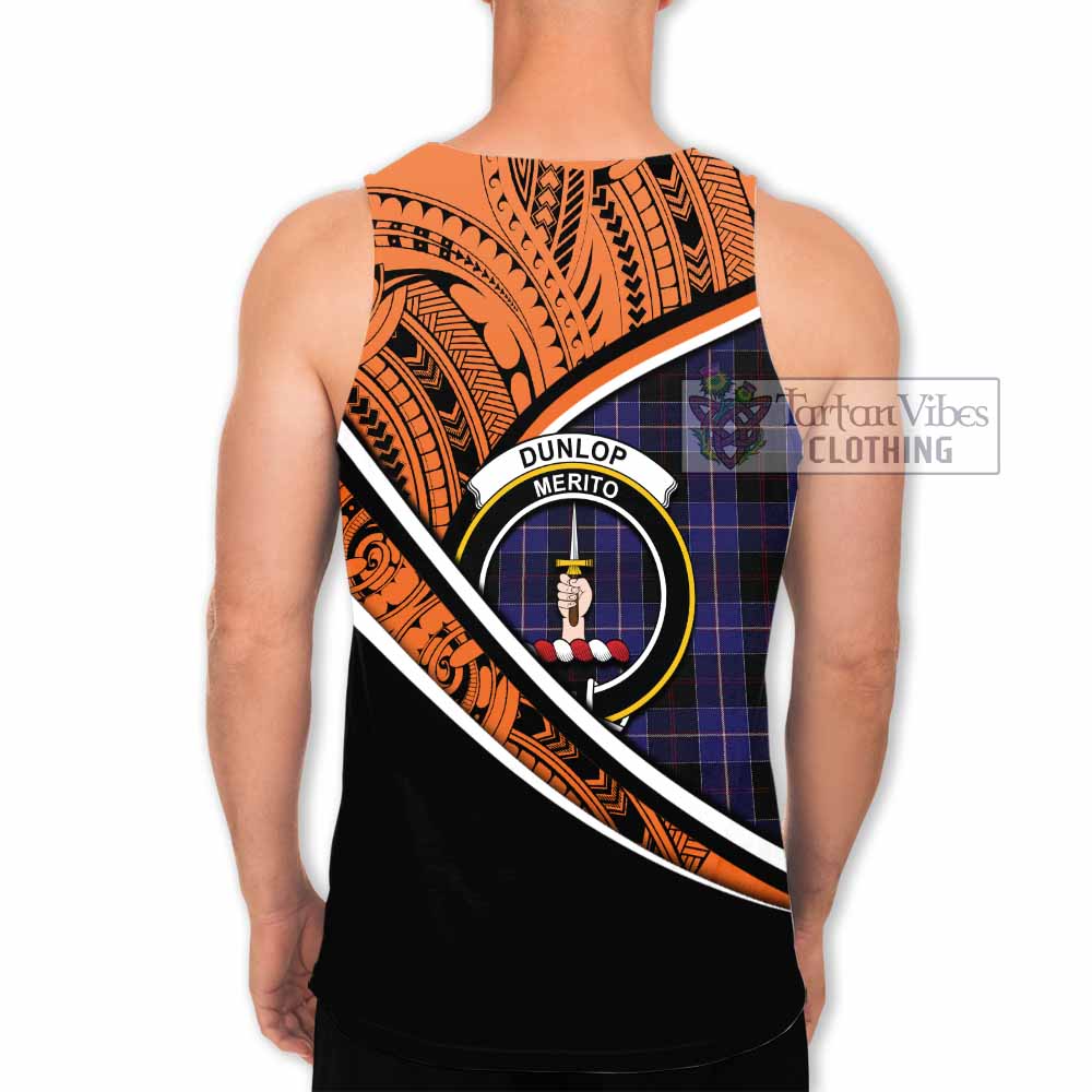 Tartan Vibes Clothing Dunlop Crest Tartan Men's Tank Top with Maori Tattoo Style - Orange Version